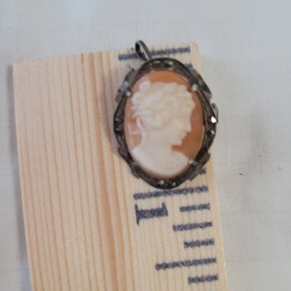 Vintage Cameo European Silver Marcasite Pendant - Picture 5 of 8